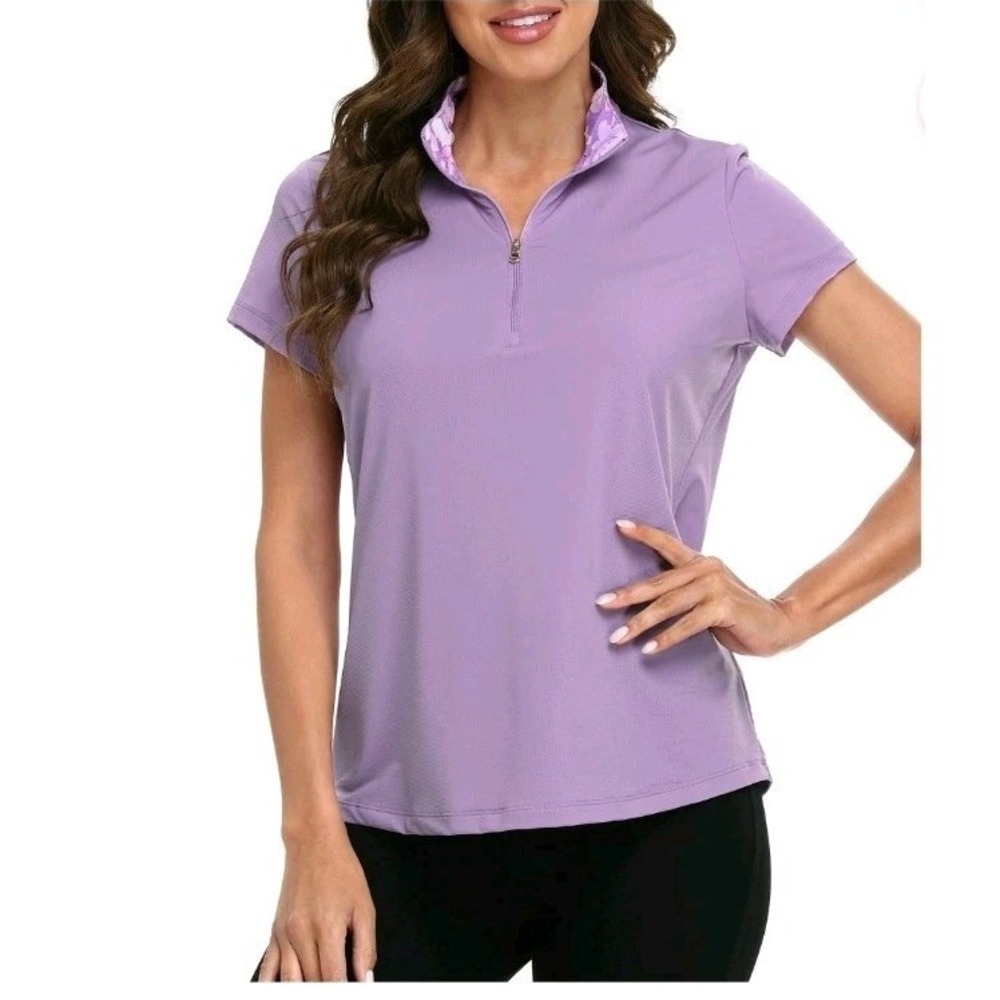 LRD PERFORMANCE Women's Purple Print Short Sleeve 1/4 Zip Golf Shirt Size XL